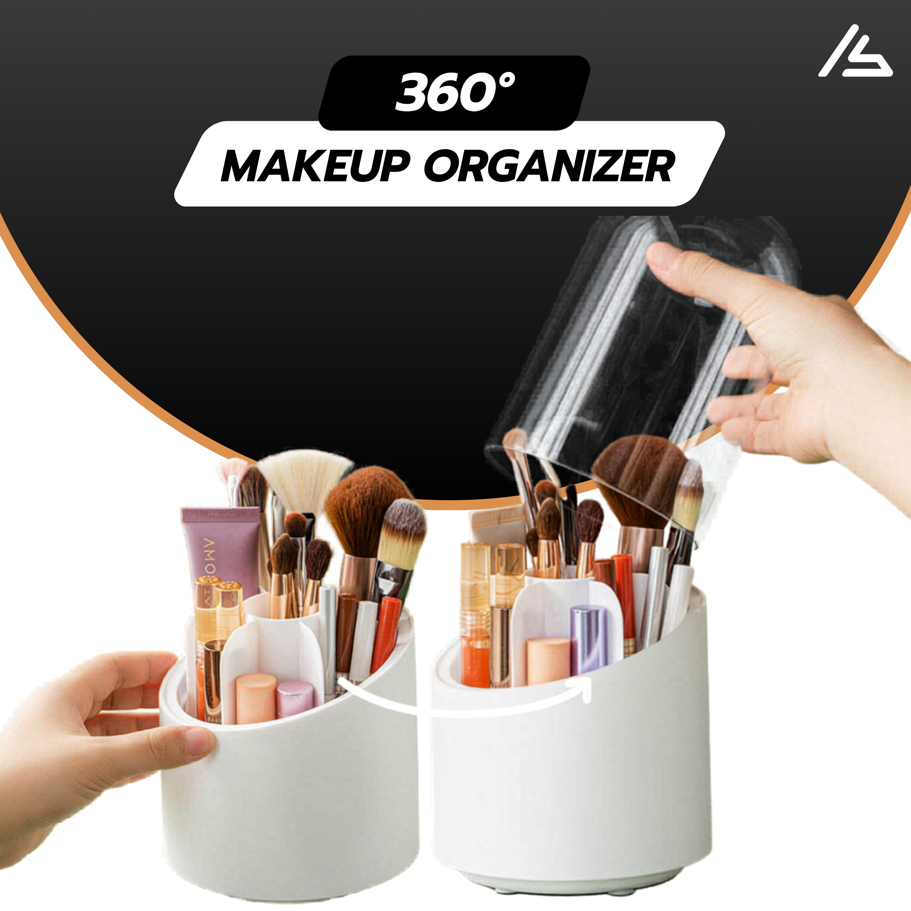 360° Rotating Makeup Organizer – Cosmetic Storage Tray with Dustproof Cover, Large Capacity Vanity Organizer for Makeup Brushes, Perfume & Jewellery, 7 Compartment Clear Desktop Display Stand