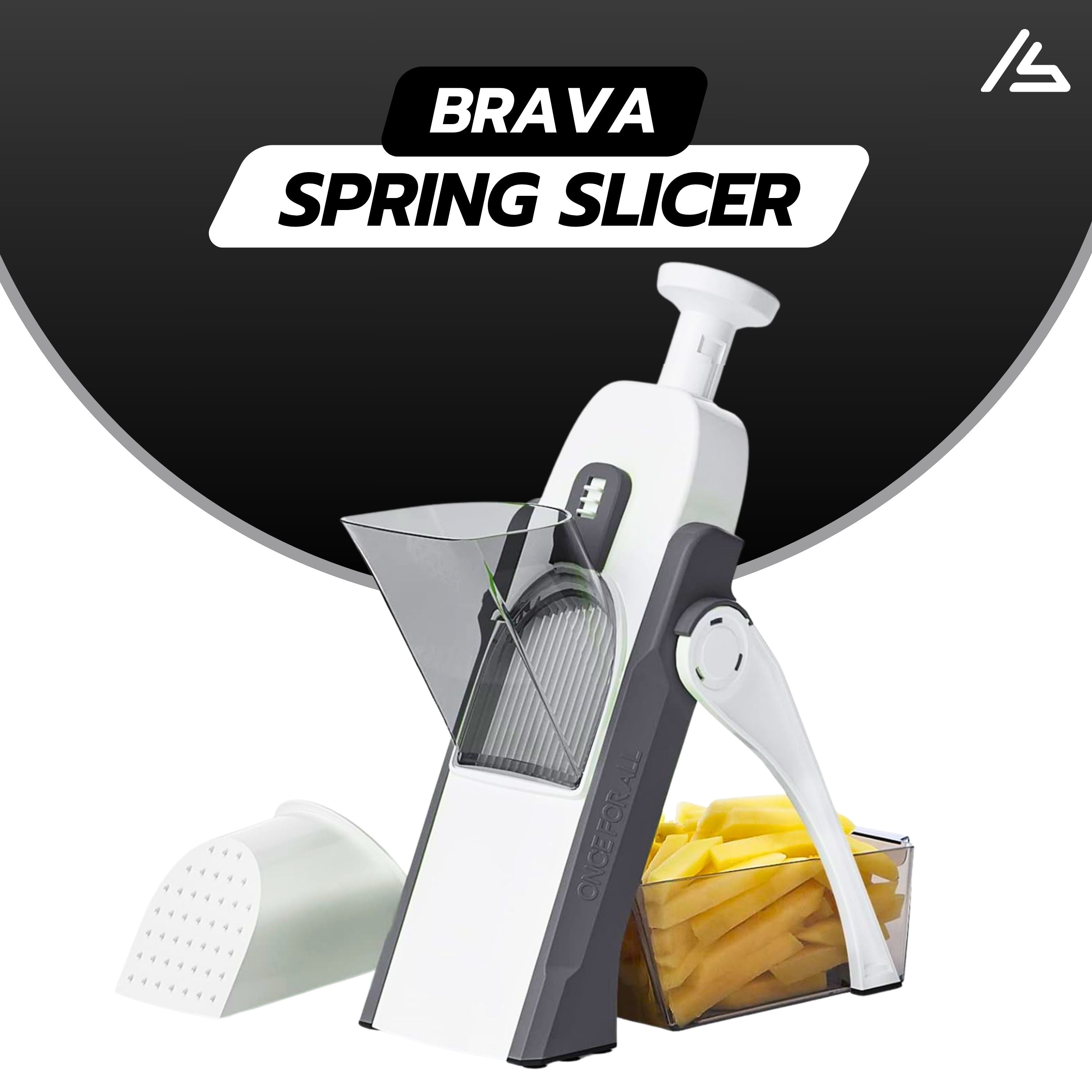 Mandoline Spring Slicer Vegetable & Fruit Cutter – 5 in 1 Manual Pump Brava Slicer & Dicer, Multifunctional High Quality ABS Vegetable & Fruit Slicer, 40+ Thickness Adjuster, Meal Prep Cutter, Precision Slicing & Cutting Tool