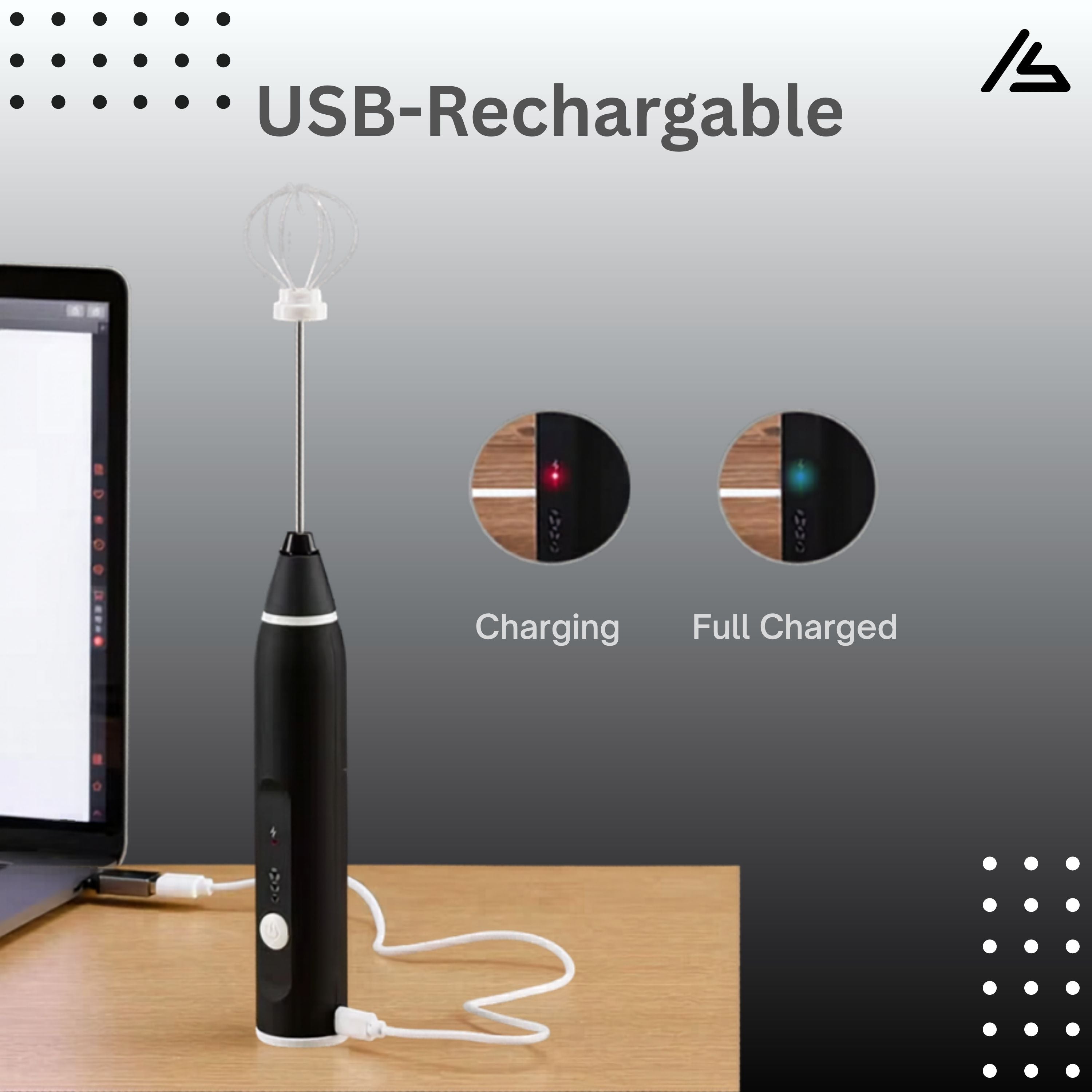 2 in 1 Rechargeable Coffee Beater & Egg Whisker – Electric Milk Frother & Coffee Foamer, Portable USB Handheld Mixer, High-Speed Mini Blender Drink Mixer for Latte, Cappuccino, Hot Chocolate, Eggs & Cake Beating (3-Speed Adjustable, Stainless Steel )