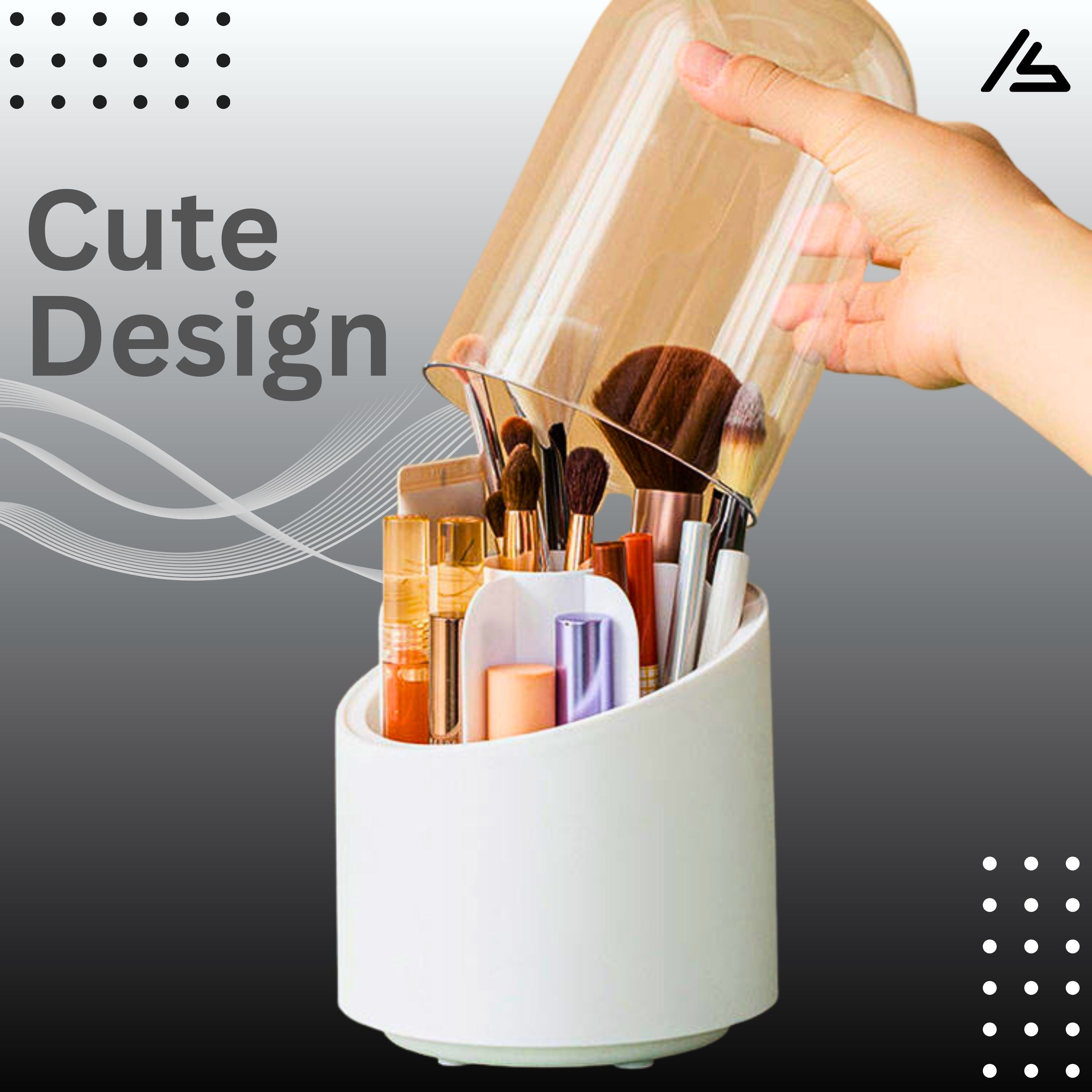360° Rotating Makeup Organizer – Cosmetic Storage Tray with Dustproof Cover, Large Capacity Vanity Organizer for Makeup Brushes, Perfume & Jewellery, 7 Compartment Clear Desktop Display Stand
